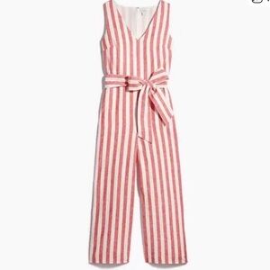 J. Crew Striped Red and White Jumpsuit with tie waist